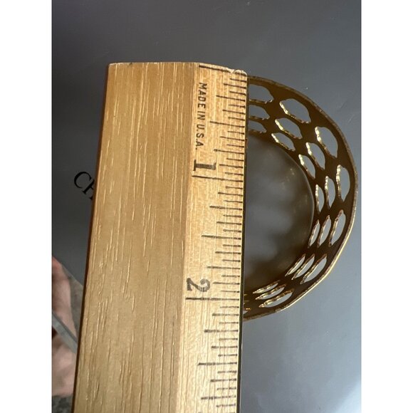 Gold Tone Bracelet Cut Out Bangle Statement Open - Picture 13 of 15